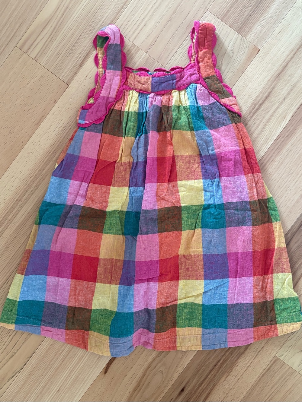Mini Boden Rainbow Plaid Dress - Pink, Red, Yellow, Green, Blue, Purple